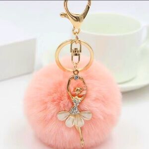 Ballet Girl Plush Pom Pom Keychain For Car Key Or Handbag or Dance Bag